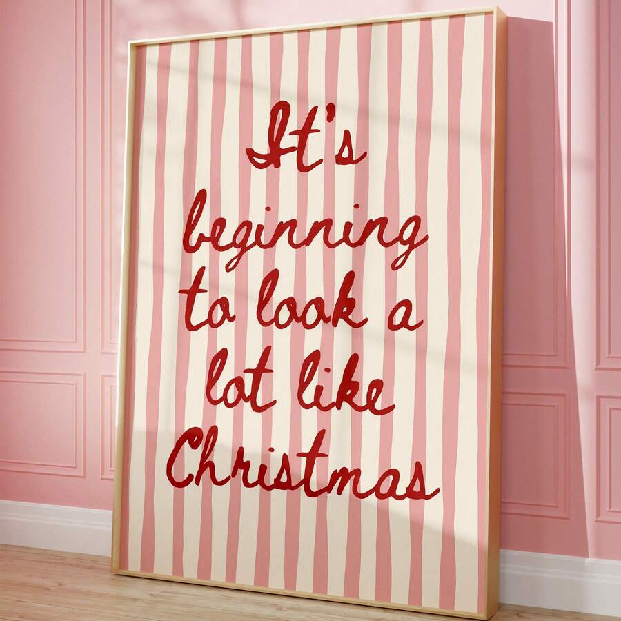 Striped "Merry Christmas" Vintage Pink & Red Preppy Xmas Canvas Poster