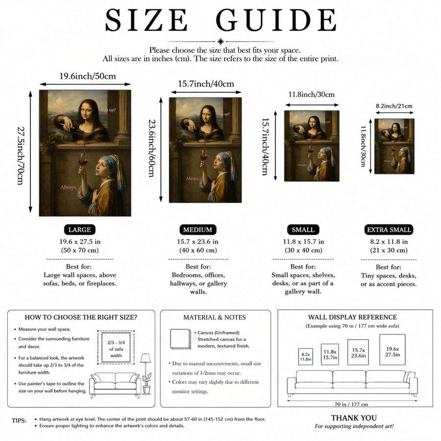 Funny Mona Lisa & Girl with a Pearl Earring Wine Parody Canvas Poster 