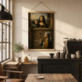 Funny Mona Lisa & Girl with a Pearl Earring Wine Parody Canvas Poster 