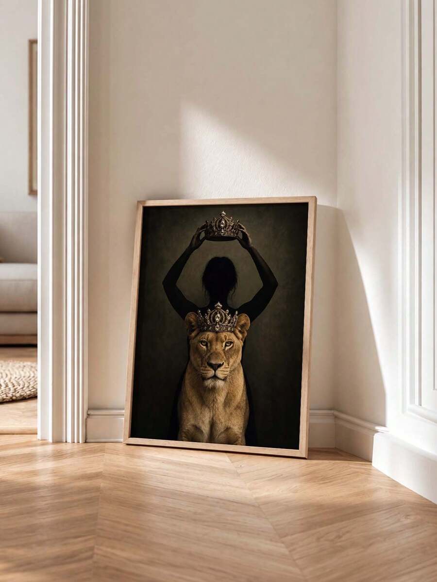 Add regal drama to your space with dark vintage crowned queen and lion silhouette canvas art, a bold statement for gothic inspired interiors.
