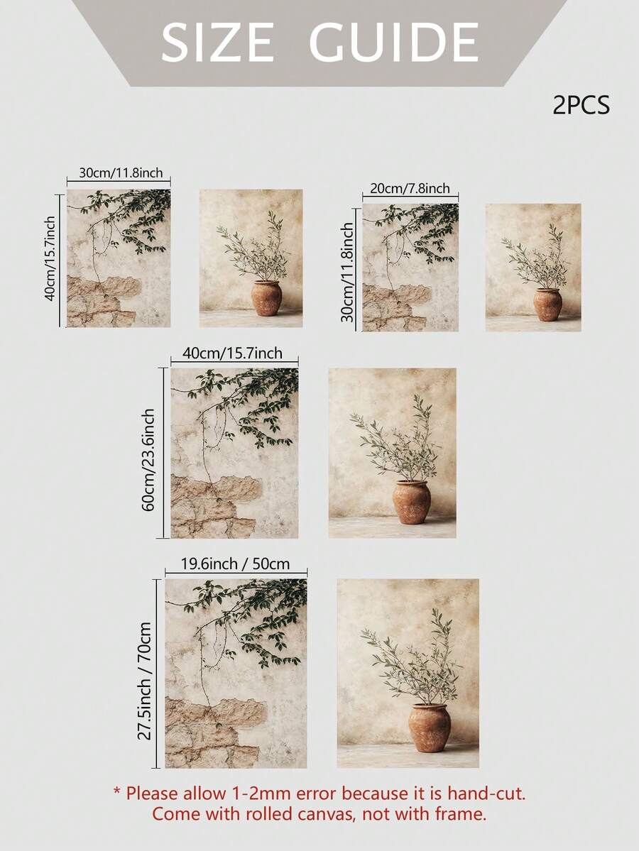 Neutral Botanical Terracotta Vase & Olive Branch Wabi-Sabi Canvas Poster Set 