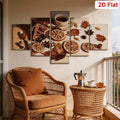 Autumn spice and dried citrus five-piece wall art in a warm living room