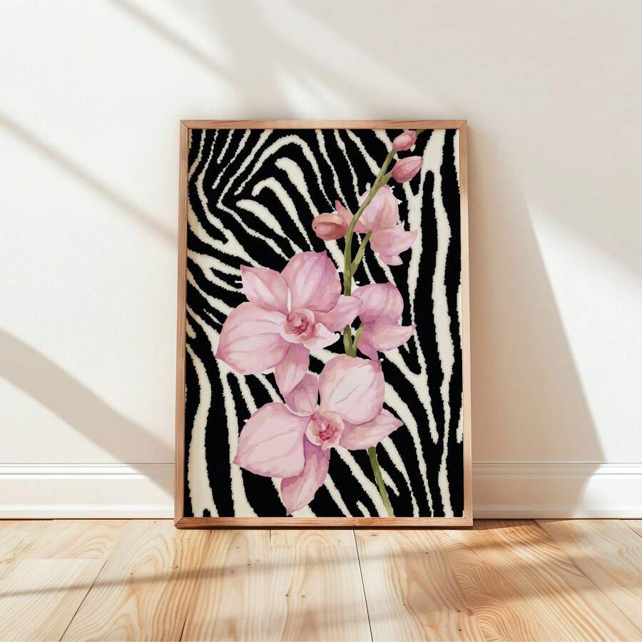 Maximalist Pink Floral Zebra Print Feminine Canvas Poster 