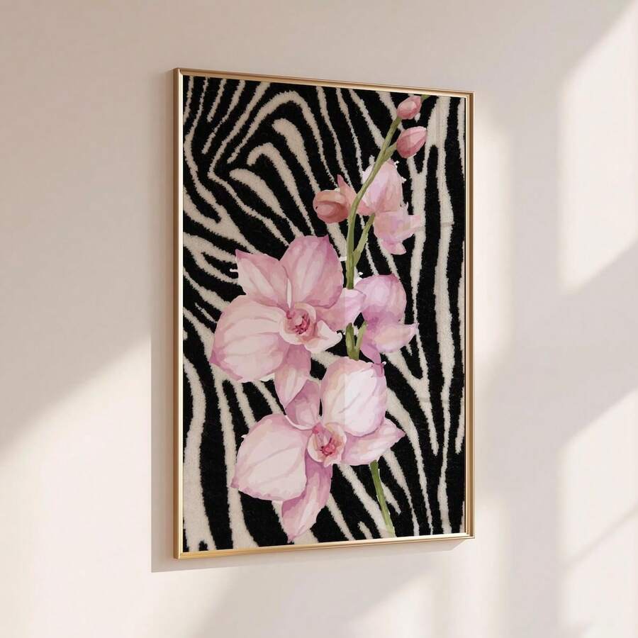 Maximalist Pink Floral Zebra Print Feminine Canvas Poster 