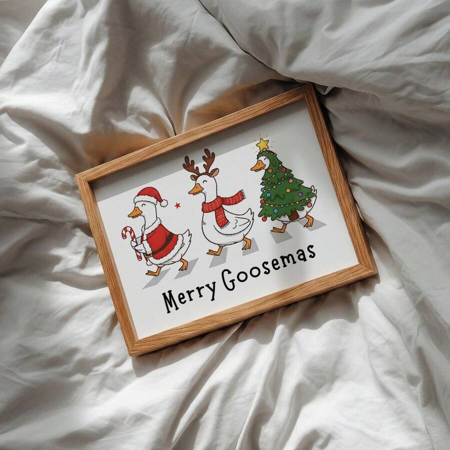 Funny Christmas Silly Goose in Santa Hat Quirky Retro Canvas Poster 