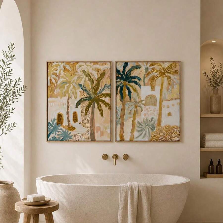 Boho Terracotta Palm Tree Abstract Tropical Botanical Canvas Poster Set 
