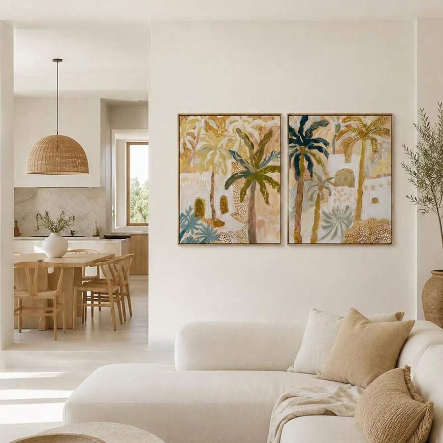 Boho Terracotta Palm Tree Abstract Tropical Botanical Canvas Poster Set 