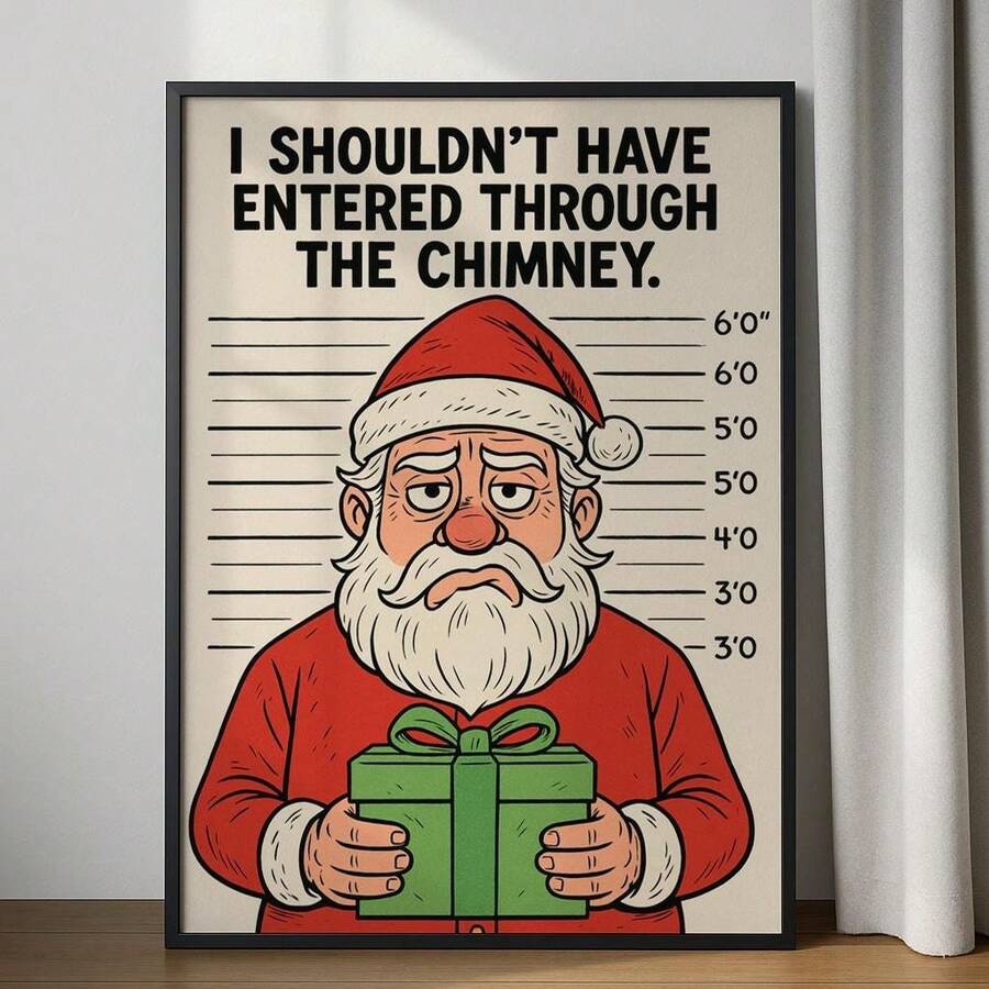 Funny Santa Mugshot Quote Retro Christmas Canvas Poster