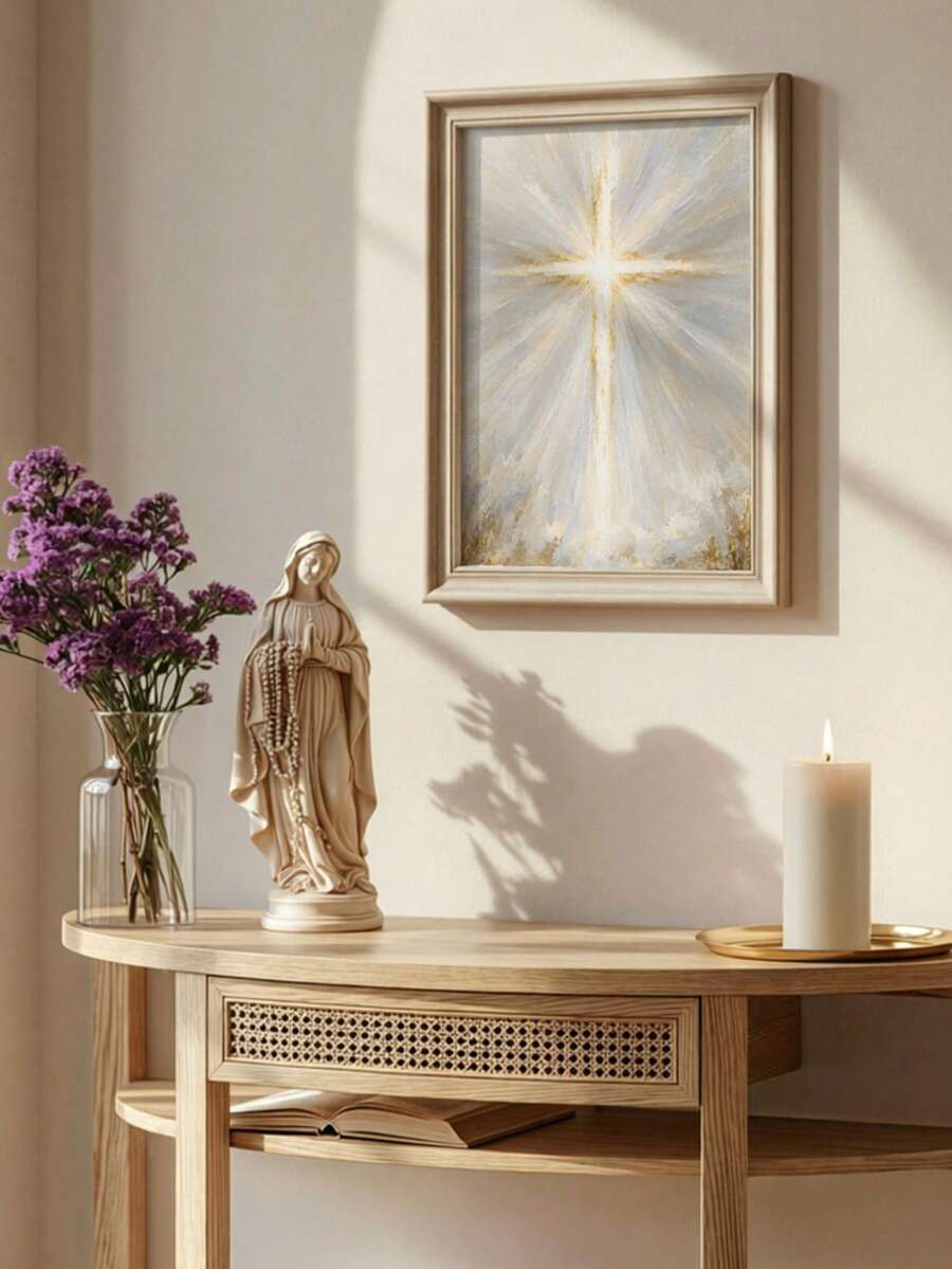 Gold Abstract Cross "Light of the World" Christian Canvas Poster 