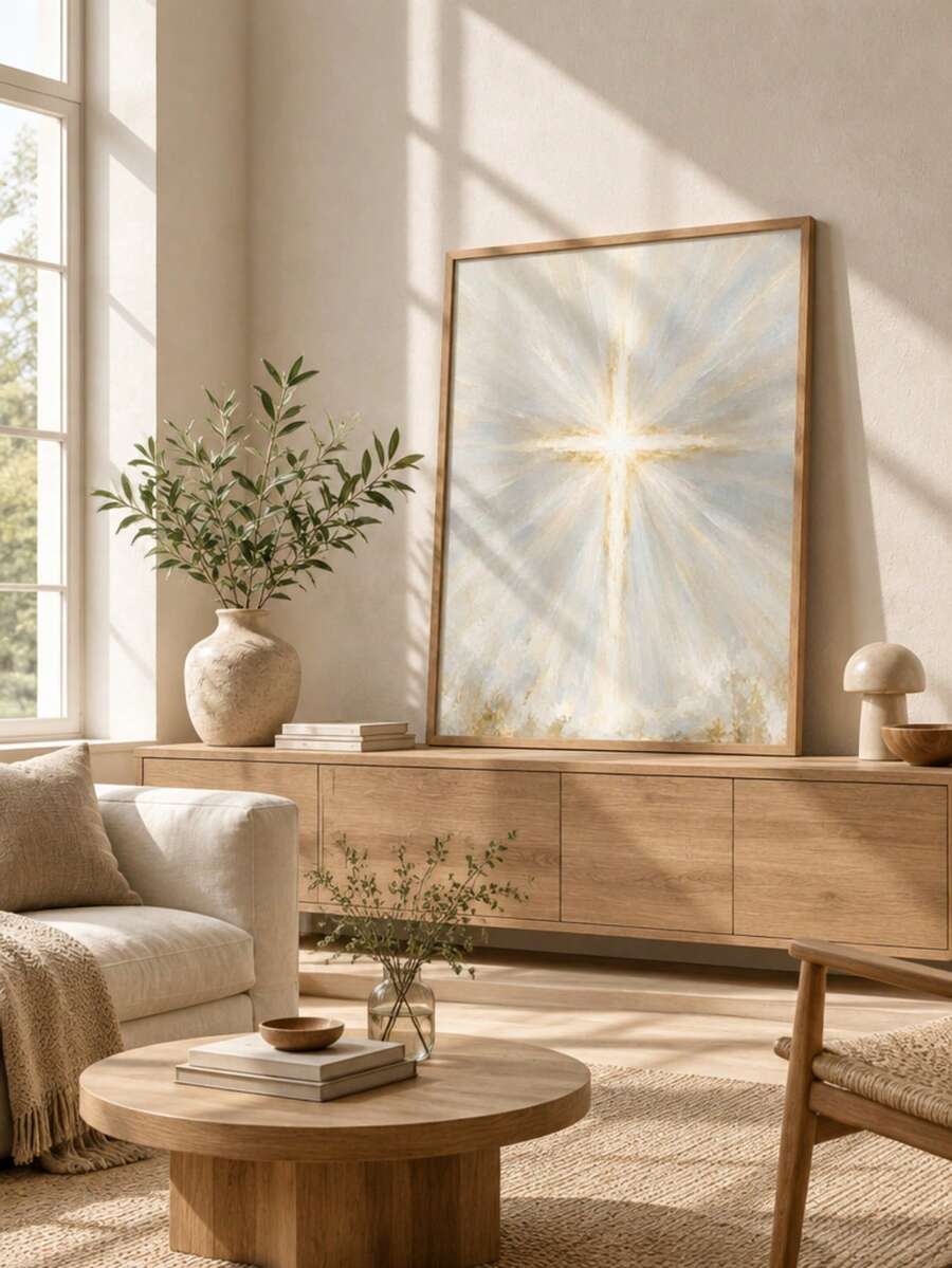 Gold Abstract Cross "Light of the World" Christian Canvas Poster 