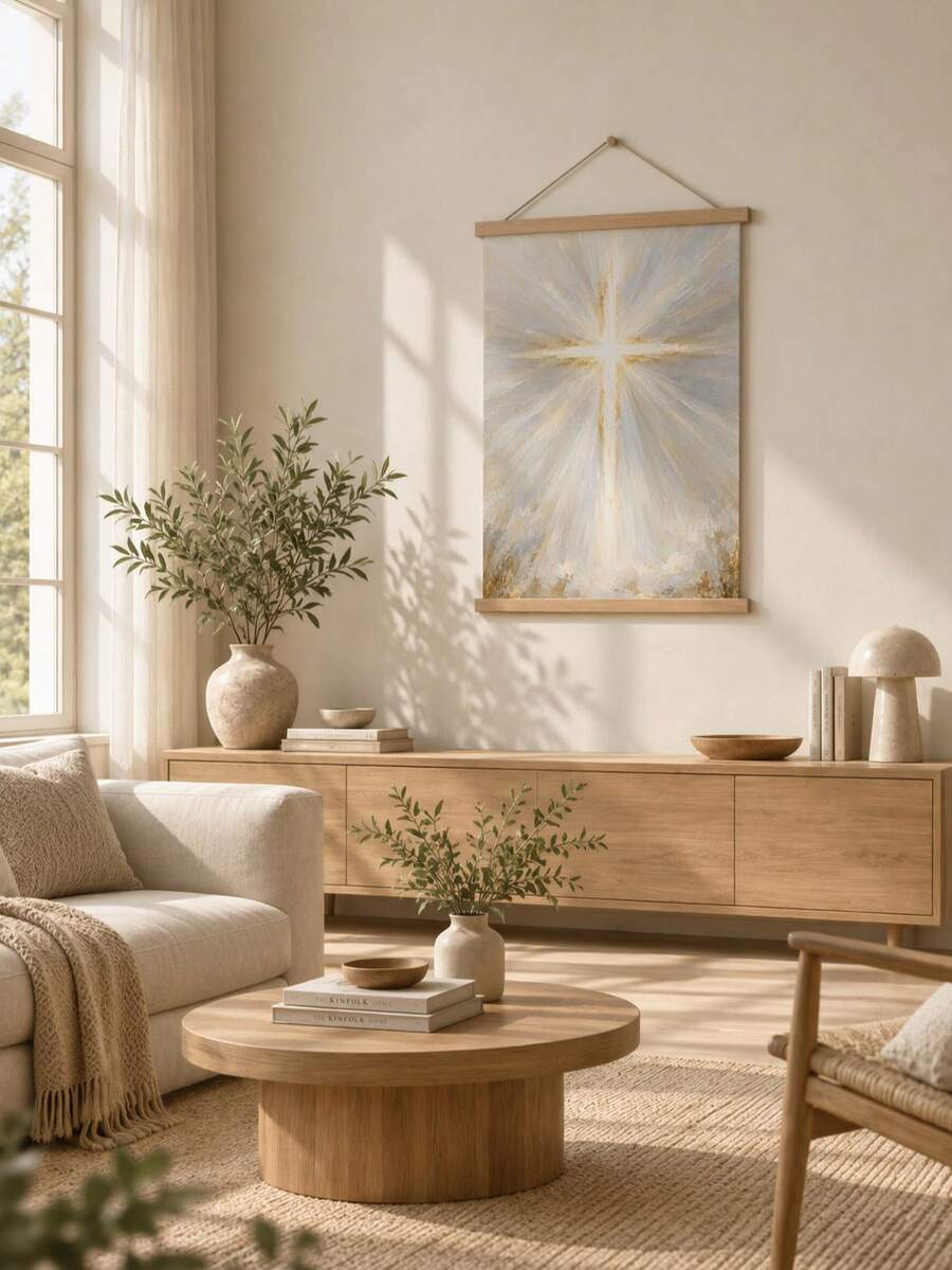 Gold Abstract Cross "Light of the World" Christian Canvas Poster 