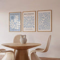 3Pcs Light Blue Matisse Cut-Out Abstract Leaf Boho Minimalist Exhibition Canvas Poster 