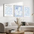 3Pcs Light Blue Matisse Cut-Out Abstract Leaf Boho Minimalist Exhibition Canvas Poster 