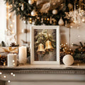 3Pcs Vintage Dark Moody Christmas Golden Bells Snow Globe & Stacked Books Canvas Poster