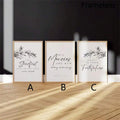 Christian scripture canvas triptych with A, B and C panels on a sunlit wood floor