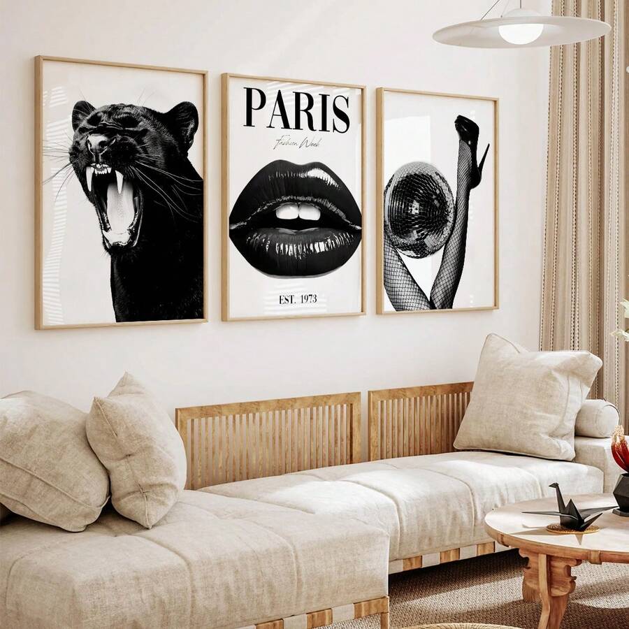 3pcs Vintage Leopard Print & Paris Fashion Vogue Style Canvas Poster Set