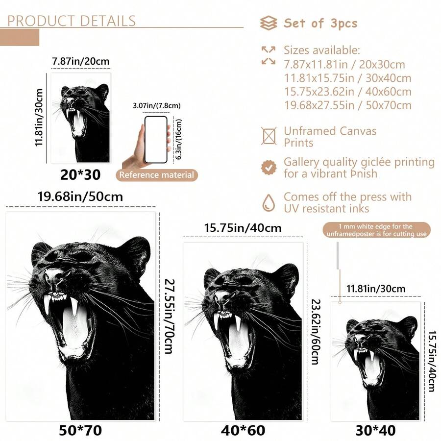 3pcs Vintage Leopard Print & Paris Fashion Vogue Style Canvas Poster Set