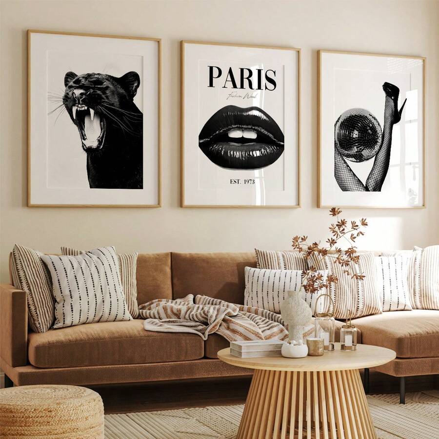 3pcs Vintage Leopard Print & Paris Fashion Vogue Style Canvas Poster Set