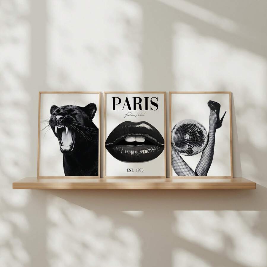 3pcs Vintage Leopard Print & Paris Fashion Vogue Style Canvas Poster Set