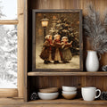 Vintage Christmas Carol Children Snowy Street Oil Painting Canvas Poster 