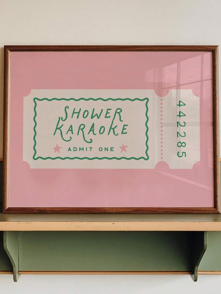 Vintage Pink & Green Shower Karaoke Ticket Funny Bathroom Canvas Poster 