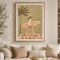 Boho Palm Surfer Woman Vintage Coastal Fashion Beach House Canvas Poster