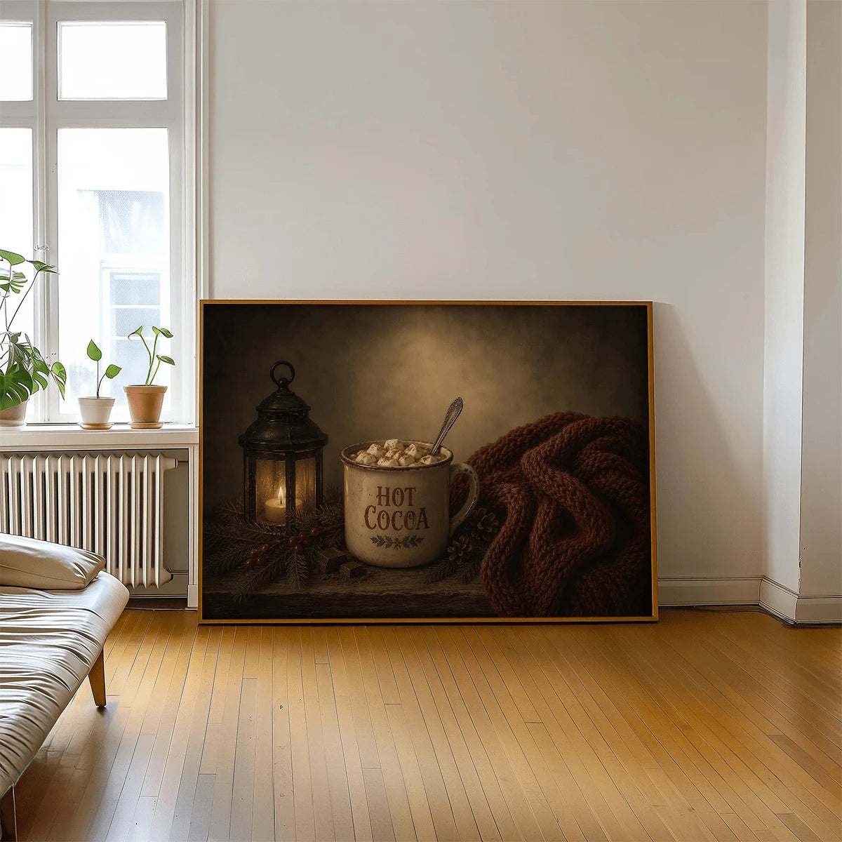Vintage Hot Cocoa Mug & Lantern Rustic Christmas Canvas Poster