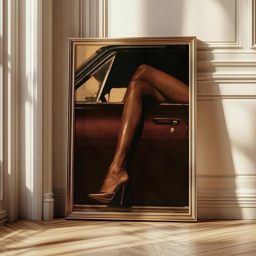 Moody Dark Retro Car & Burgundy Heels Old Money Canvas Poster 