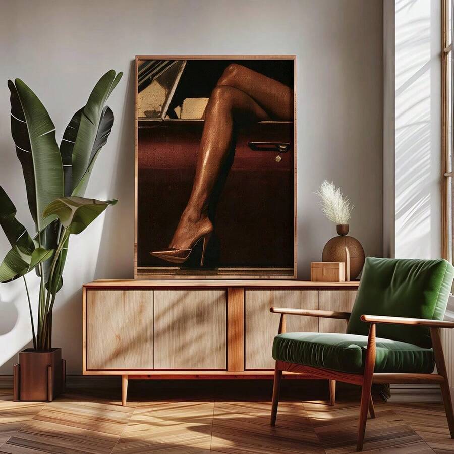 Moody Dark Retro Car & Burgundy Heels Old Money Canvas Poster 