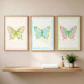 3pcs Watercolor Butterfly Prints with Doodle Border Preppy Canvas Posters