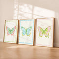 3pcs Watercolor Butterfly Prints with Doodle Border Preppy Canvas Posters