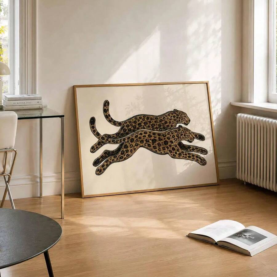 Vintage Running Leopard Luxury Fashion Boho Cheetah Canvas Poster 