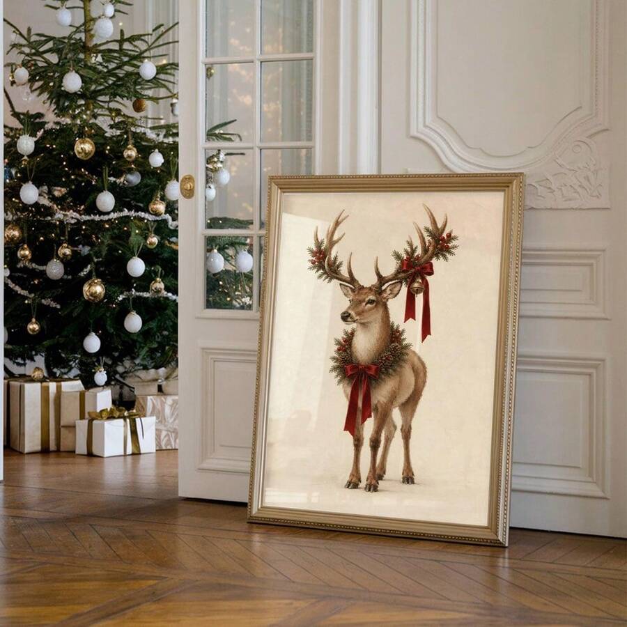 1-3Pcs Vintage Reindeer & Christmas Tree Cozy Winter Rustic Farmhouse Canvas Poster 