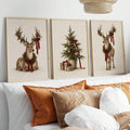 1-3Pcs Vintage Reindeer & Christmas Tree Cozy Winter Rustic Farmhouse Canvas Poster 