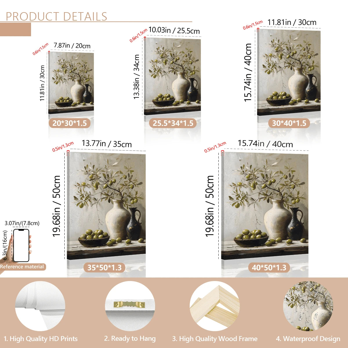 Vintage Olive Tree Still Life Botanical & Vase Canvas Poster