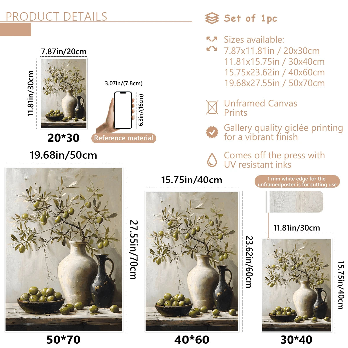 Vintage Olive Tree Still Life Botanical & Vase Canvas Poster