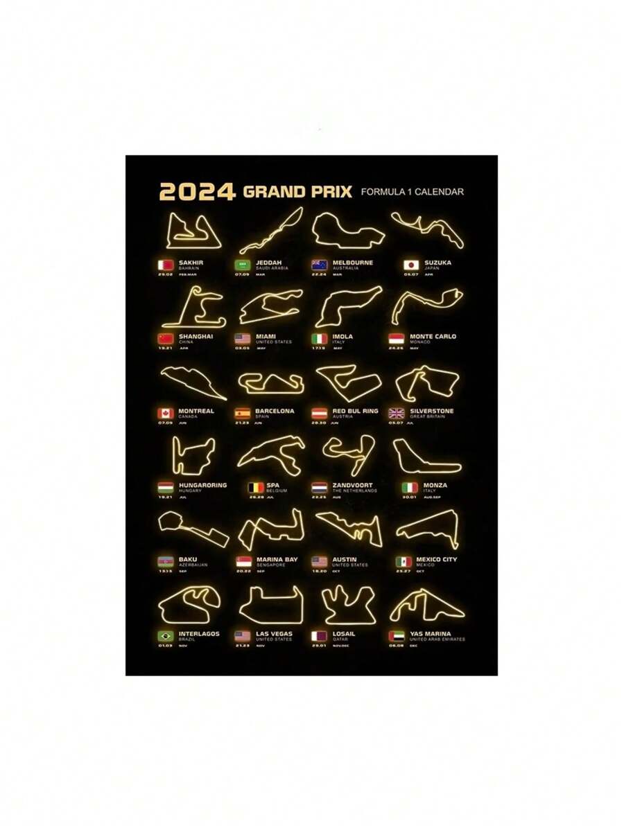 Elevate your living room decor with our 2024 Formula One Race Circuit Wall Art. This dynamic Nordic canvas poster captures the energy and excitement of Formula One racing, creating a unique and stylish focal point for any space. Made from high-quality materials, it is built to last and will bring a touch of sophistication to any room. Perfect for motorsports enthusiasts and design lovers alike.