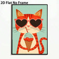 2D Flat Cute Cat Ice Cream Vintage Cartoon Style Canvas Poster