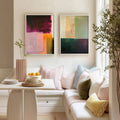 2pcs Modern Geometric Color Block Burgundy Sage Orange Canvas Poster Set 