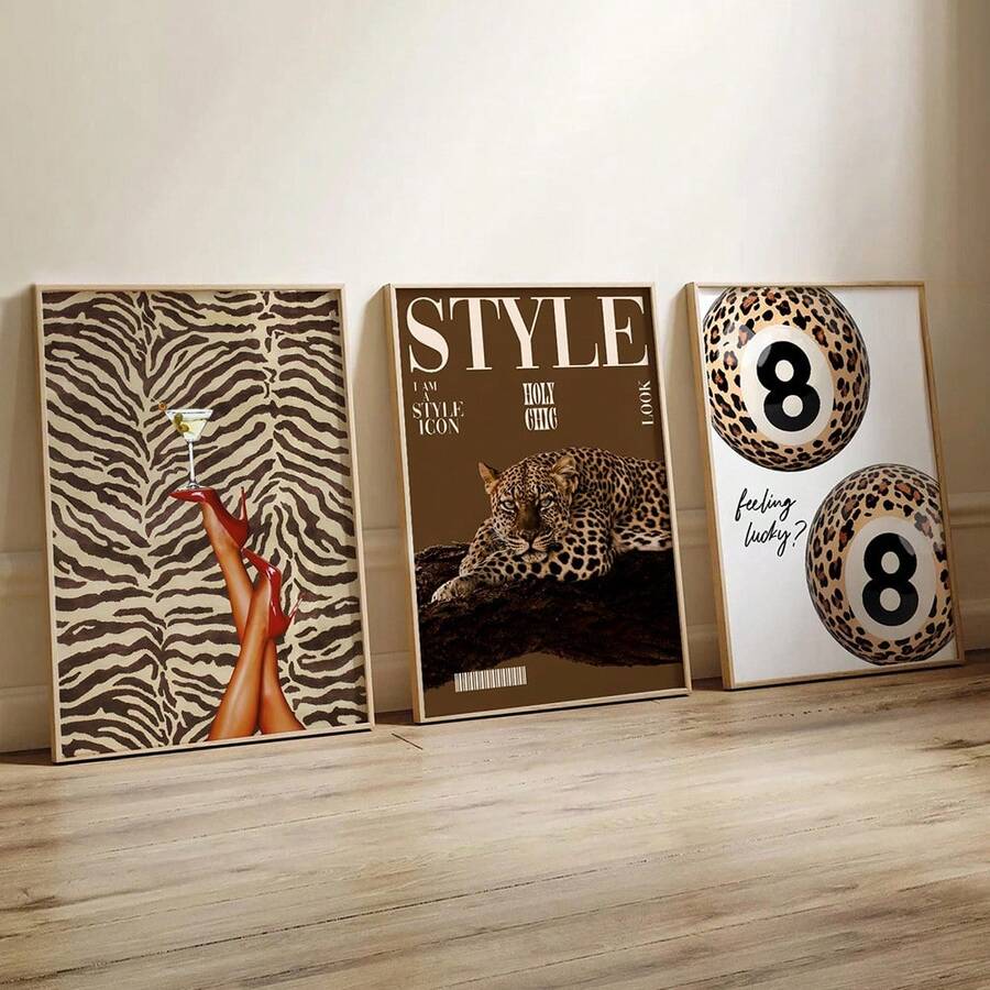 Transform your walls with this stylish 3-piece Canvas poster set featuring a fashionable cheetah magazine cover, elegant zebra-inspired high heels, and a sophisticated billiards-themed design. Blending bold animal prints with luxury lifestyle elements, each artwork delivers a modern editorial aesthetic that captures confidence, creativity, and contemporary fashion. The coordinated collection creates a striking focal point while adding depth and personality to any room.