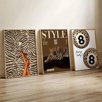 Transform your walls with this stylish 3-piece Canvas poster set featuring a fashionable cheetah magazine cover, elegant zebra-inspired high heels, and a sophisticated billiards-themed design. Blending bold animal prints with luxury lifestyle elements, each artwork delivers a modern editorial aesthetic that captures confidence, creativity, and contemporary fashion. The coordinated collection creates a striking focal point while adding depth and personality to any room.