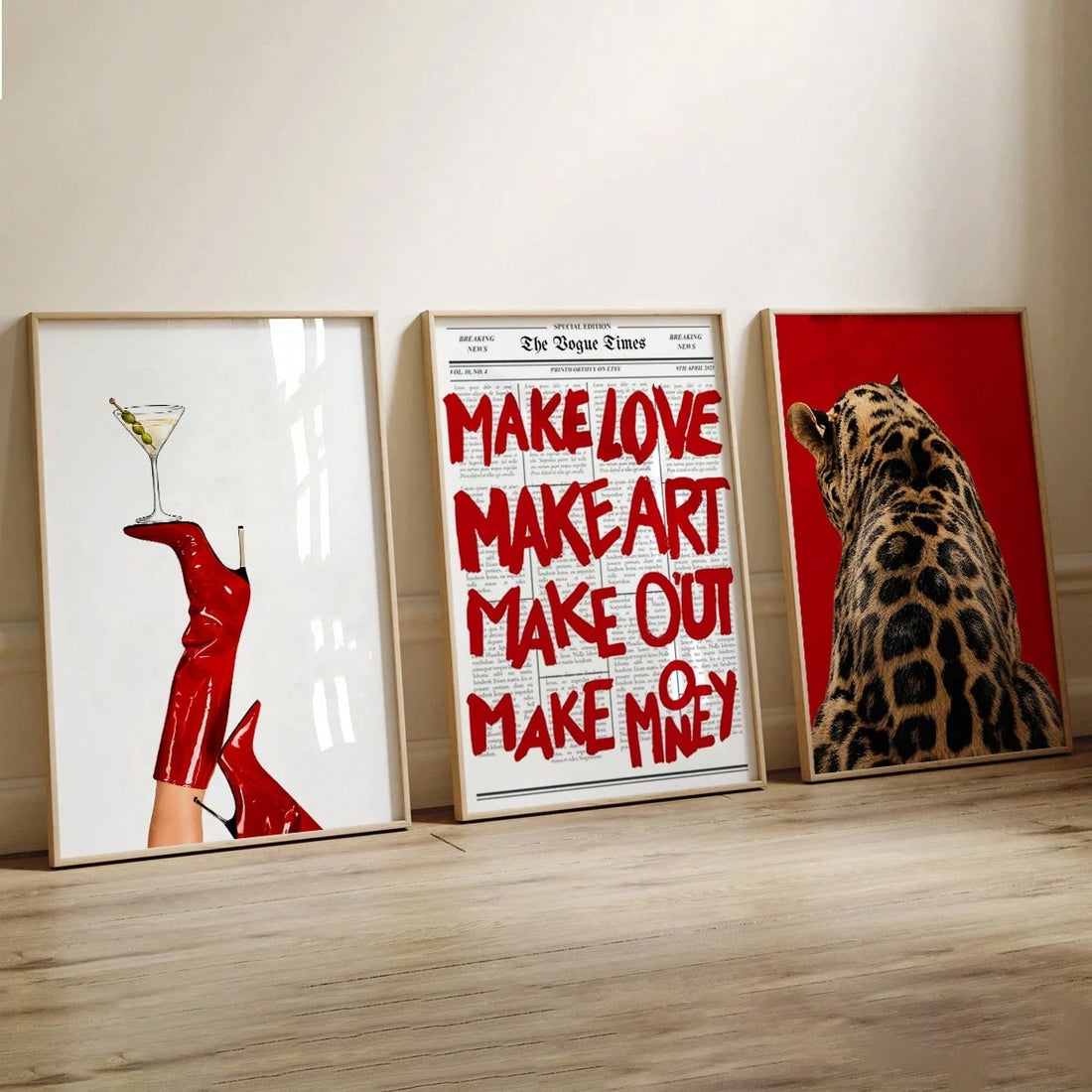 3pcs Vintage Leopard Print & Paris Fashion Vogue Style Canvas Poster Set