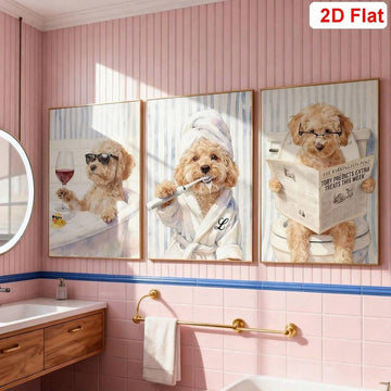 The 3-Piece Humorous Dog Bathroom Portrait Minimalist Canvas Poster set features a collection of funny dog portraits with playful bathroom-themed expressions, blending charming pet personalities with clean minimalist design. Crisp illustrations, modern composition, and lighthearted humor create eye-catching artwork that instantly brightens any space while adding a unique and entertaining touch to your walls.