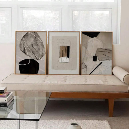 Three piece minimalist line art canvas wall set for neutral modern farmhouse decor