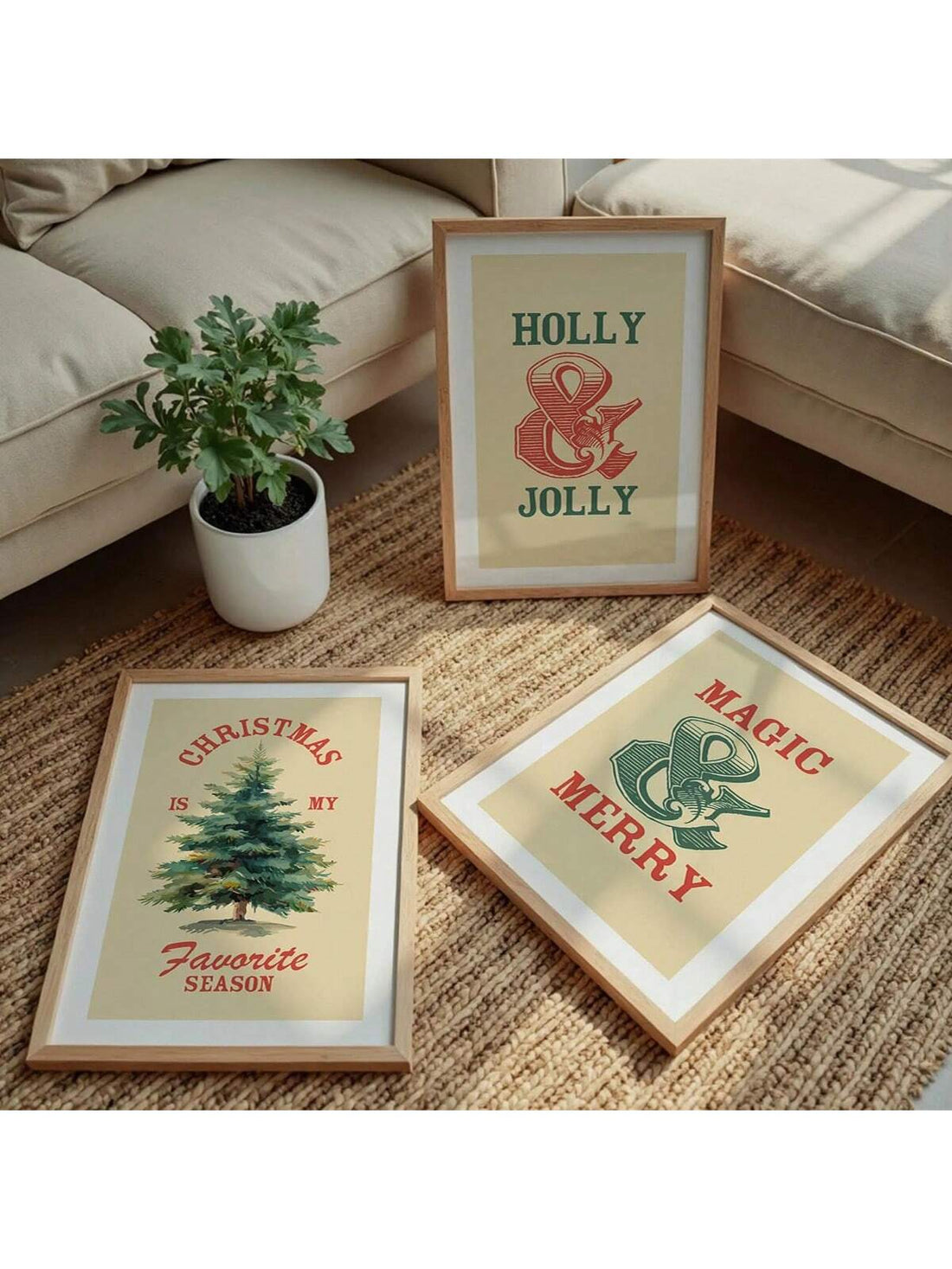Add nostalgic charm to your holiday space with this 3-piece Retro Christmas Canvas Print Set. Each canvas captures classic festive scenes in rich, vintage-inspired colors, creating a warm seasonal atmosphere. Ideal for enhancing living rooms or entryways, this set brings timeless holiday spirit to your home décor with durable, high-quality materials built to last for many seasons.