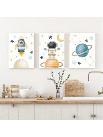 Elevate your space with this 3-piece canvas wall art set featuring detailed astronaut and planet designs. Perfectly suited for nurseries, living rooms, or offices, these prints bring a sophisticated cosmic touch that inspires curiosity and imagination. Crafted with high-quality materials, each piece offers vibrant colors and lasting durability, making it an ideal choice for enhancing any room’s ambiance with a professional, space-themed aesthetic.