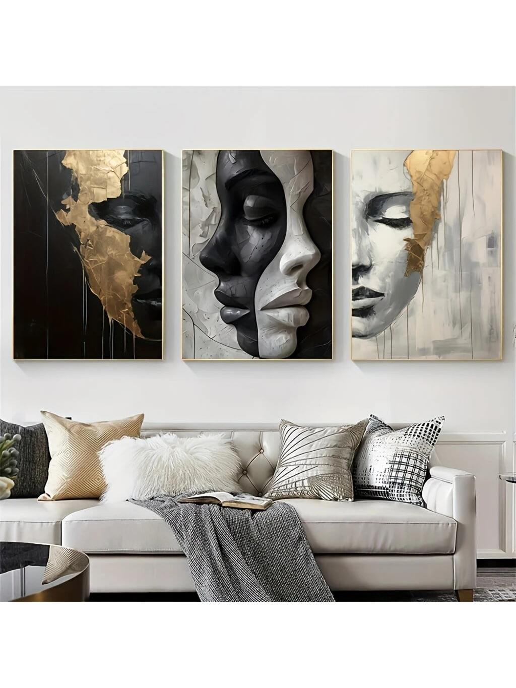 Elevate your living space with this sophisticated 3-piece unframed canvas set featuring black and white abstract face designs. Crafted to complement modern interiors, each piece offers a minimalist yet striking visual impact that enhances elegance without overwhelming your decor. Ideal for creating a cohesive gallery wall, this art set brings a refined artistic touch to any room.