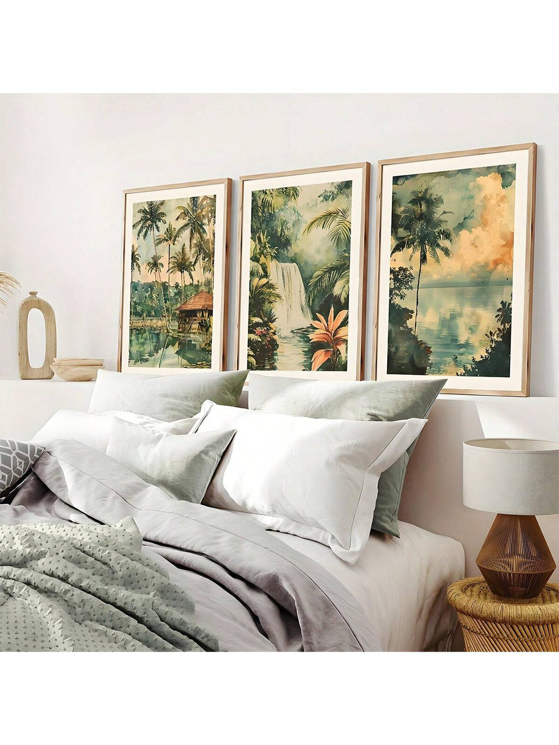 Transform your space with this stunning 3-piece wall art set featuring vintage watercolor tropical jungle scenes rendered in high-definition canvas.