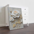 Transform your space with this striking 3D white rose wall art canvas, featuring hand-crafted textured relief painting that brings botanical elegance to any room. The delicate white roses are complemented by shimmering gold leaf accents, creating a sophisticated focal point with remarkable depth and dimension.