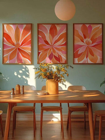 3 Piece Set Terracotta Pink Abstract Floral Bohemian Canvas Poster 